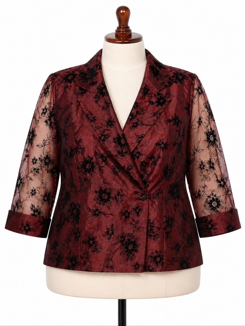 Alex Evenings Women's Burgundy Chiffon Overlay Flocked Floral Jacket 2X Formal T
